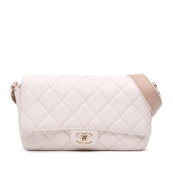 Pre-owned Chanel Medium CC Quilted Caviar Buckle Strap Messenger Bag Brown