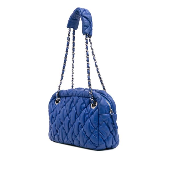 Pre-owned Chanel Quilted Lambskin Bubble Quilt Camera Shoulder Bag Blue