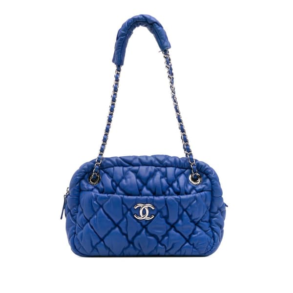 Pre-owned Chanel Quilted Lambskin Bubble Quilt Camera Shoulder Bag Blue