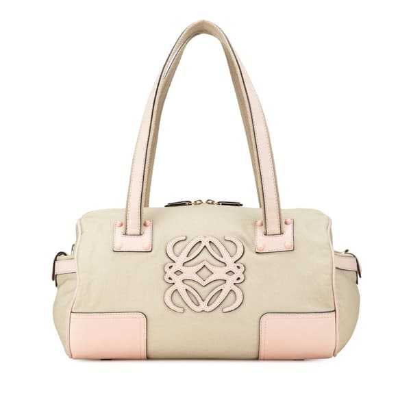 Pre-owned LOEWE Anagram Canvas Shoulder Bag Brown