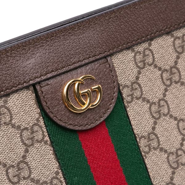 Pre-owned Gucci Medium GG Supreme Ophidia Web Chain Shoulder Bag Brown