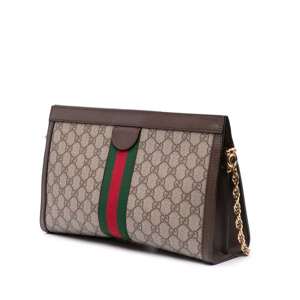 Pre-owned Gucci Medium GG Supreme Ophidia Web Chain Shoulder Bag Brown