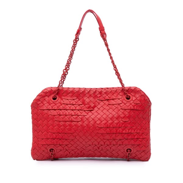 Pre-owned Bottega Veneta Nappa Intrecciato Duo Shoulder Bag Red