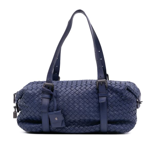 Pre-owned Bottega Veneta Nappa Intrecciato Montaigne Shoulder Bag Blue