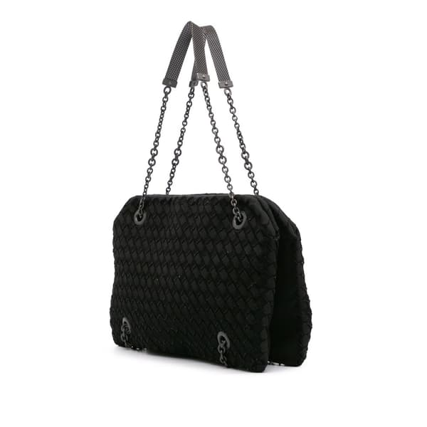 Pre-owned Bottega Veneta Grosgrain Intrecciato Duo Shoulder Bag Black