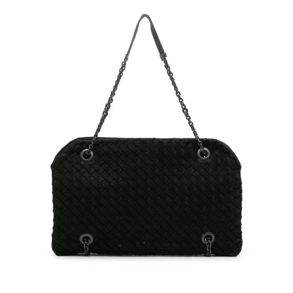 Pre-owned Bottega Veneta Grosgrain Intrecciato Duo Shoulder Bag Black