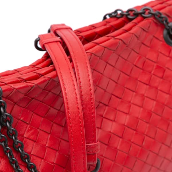 Pre-owned Bottega Veneta Nappa Intrecciato Duo Shoulder Bag Red