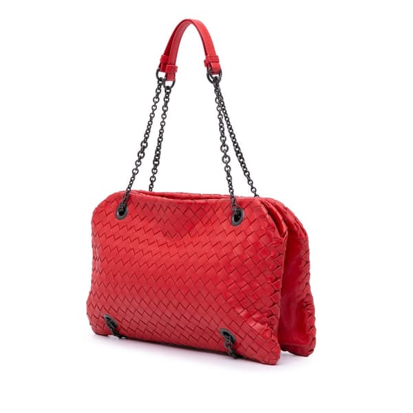 Pre-owned Bottega Veneta Nappa Intrecciato Duo Shoulder Bag Red