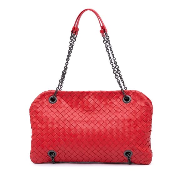 Pre-owned Bottega Veneta Nappa Intrecciato Duo Shoulder Bag Red