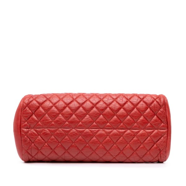 Pre-owned Chanel Medium Lambskin Just Mademoiselle Bowling Bag Red