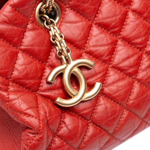 Pre-owned Chanel Medium Lambskin Just Mademoiselle Bowling Bag Red