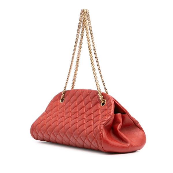 Pre-owned Chanel Medium Lambskin Just Mademoiselle Bowling Bag Red