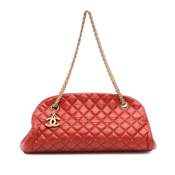 Pre-owned Chanel Medium Lambskin Just Mademoiselle Bowling Bag Red