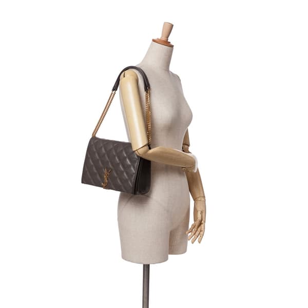 Pre-owned Saint Laurent Mini Quilted Lambskin Becky Chain Shoulder Bag Brown
