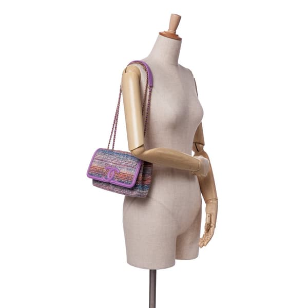 Pre-owned Chanel Medium Tweed CC Filigree Flap Purple