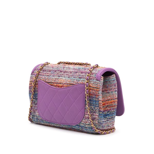 Pre-owned Chanel Medium Tweed CC Filigree Flap Purple