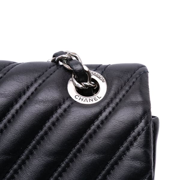 Pre-owned Chanel Jumbo Classic Chevron Lambskin Double Stitch Single Flap Black