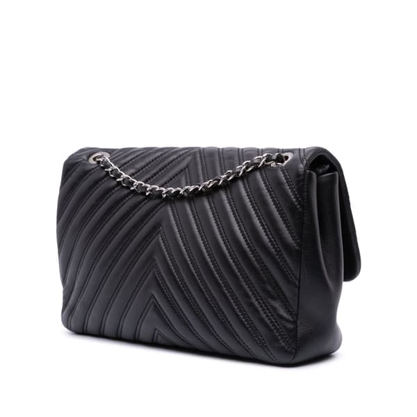 Pre-owned Chanel Jumbo Classic Chevron Lambskin Double Stitch Single Flap Black