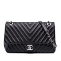 Miniatyrbild 1 av 10: Pre-owned Chanel Jumbo Classic Chevron Lambskin Double Stitch Single Flap Black