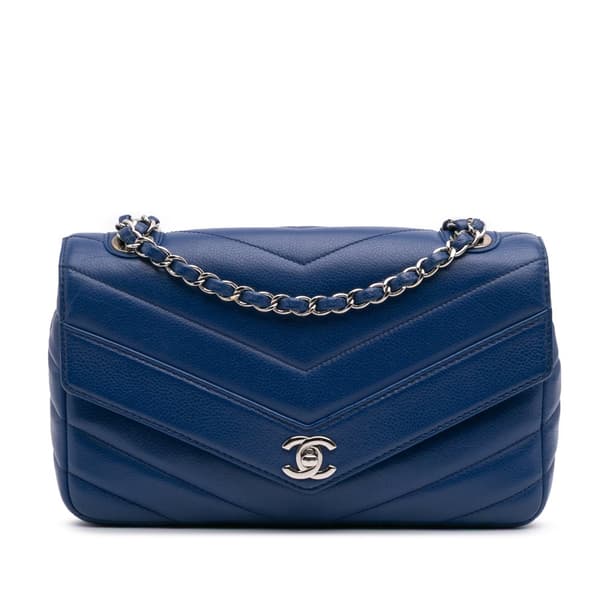 Pre-owned Chanel Medium Chevron Caviar Data Center Envelope Flap Blue
