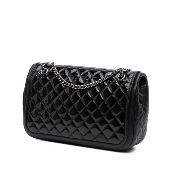 Pre-owned Chanel Medium Quilted Patent and Lambskin Classic Twist Flap Black