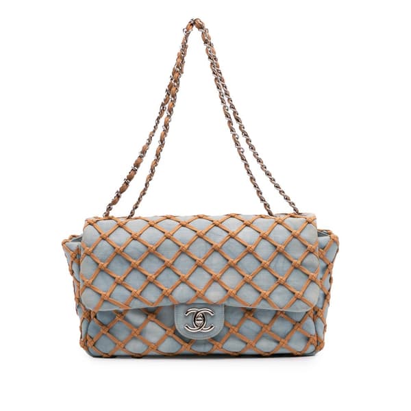 Pre-owned Chanel Jumbo Denim Canebiers Net Flap Blue