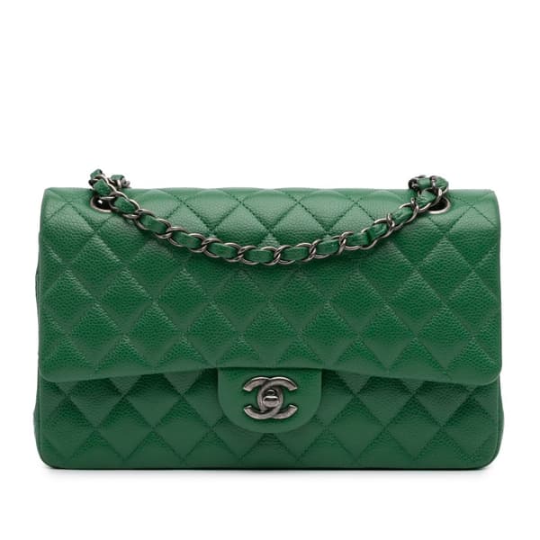 Pre-owned Chanel Medium Classic Caviar Double Flap Green