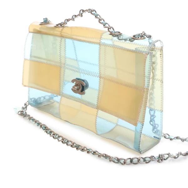 Pre-owned Chanel Medium CC PVC Stitched Patchwork Flap Blue