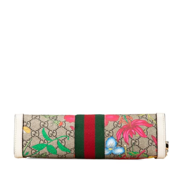 Pre-owned Gucci Small GG Supreme Flora Ophidia Chain Shoulder Bag Brown