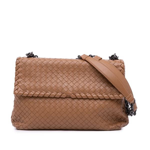 Pre-owned Bottega Veneta Medium Nappa Intrecciato Olimpia Shoulder Bag Brown