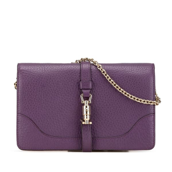 Pre-owned Gucci Pebbled Calfskin Piston Broadway Evening Bag Purple