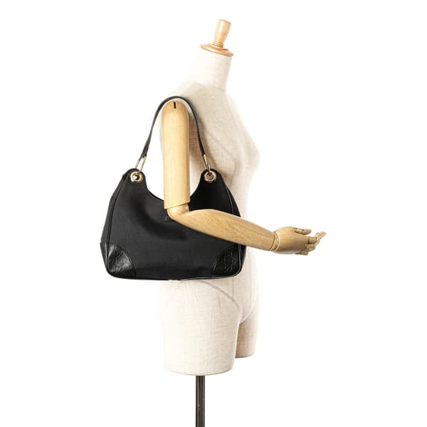 Pre-owned Gucci Guccissima Trimmed Canvas Colbert Shoulder Bag Black