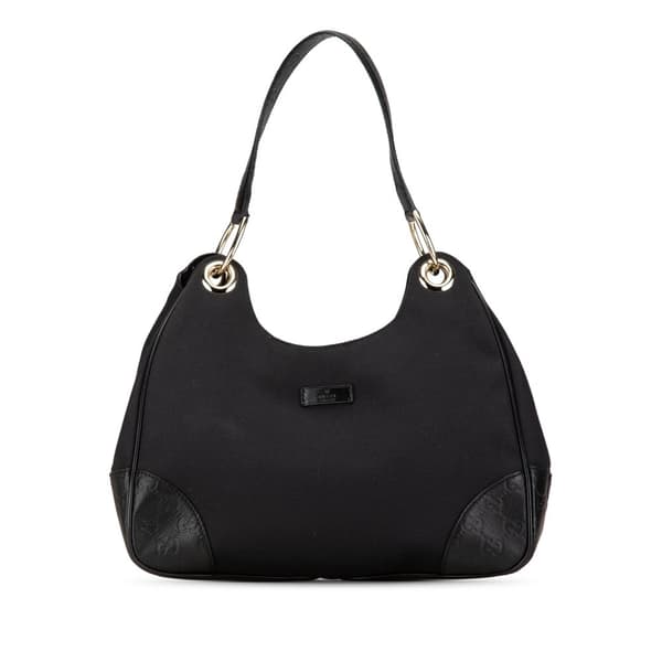 Pre-owned Gucci Guccissima Trimmed Canvas Colbert Shoulder Bag Black