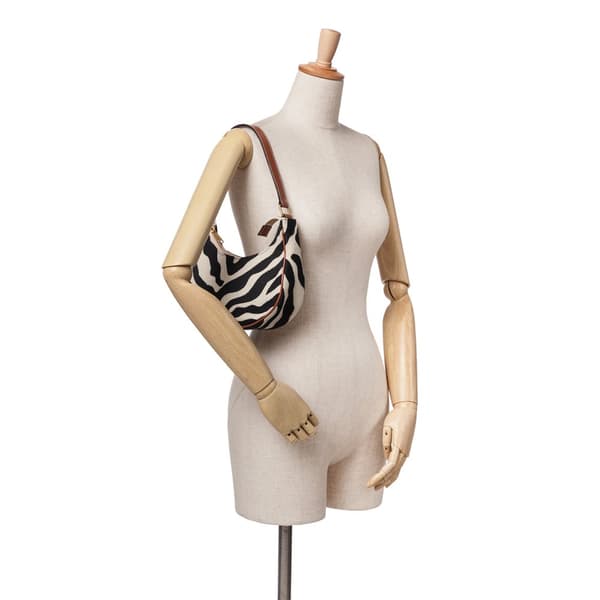 Pre-owned Celine Zebra Print Canvas Ava Shoulder Bag Brown