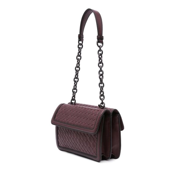 Pre-owned Bottega Veneta Nappa Intrecciato Double Flap Shoulder Bag Red
