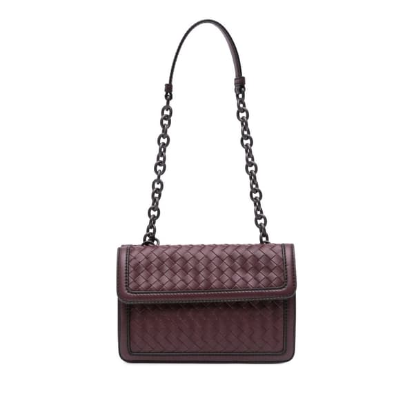 Pre-owned Bottega Veneta Nappa Intrecciato Double Flap Shoulder Bag Red