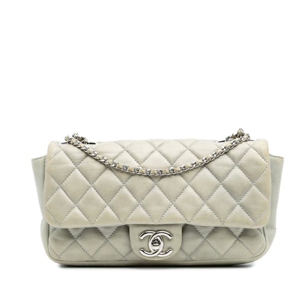 Pre-owned Chanel Medium Quilted Lambskin Coco Rain Flap Gray