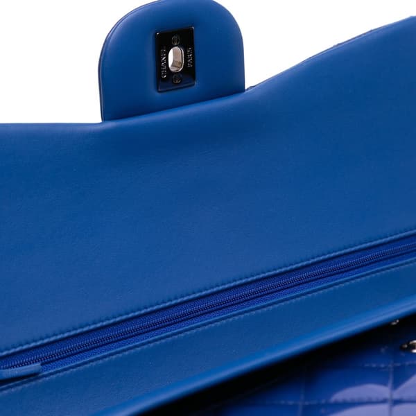 Pre-owned Chanel Jumbo Classic Patent Double Flap Blue