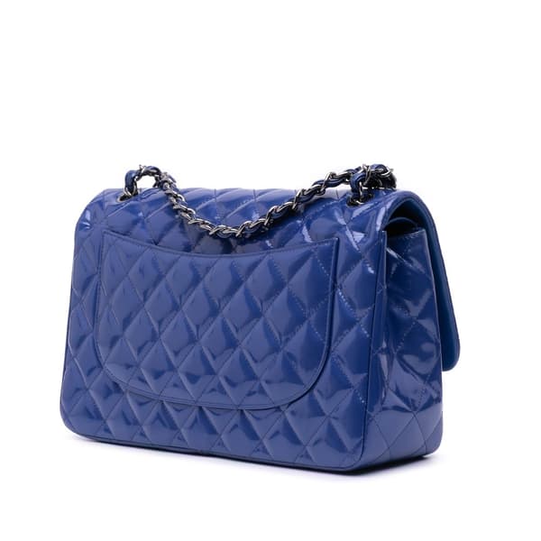 Pre-owned Chanel Jumbo Classic Patent Double Flap Blue