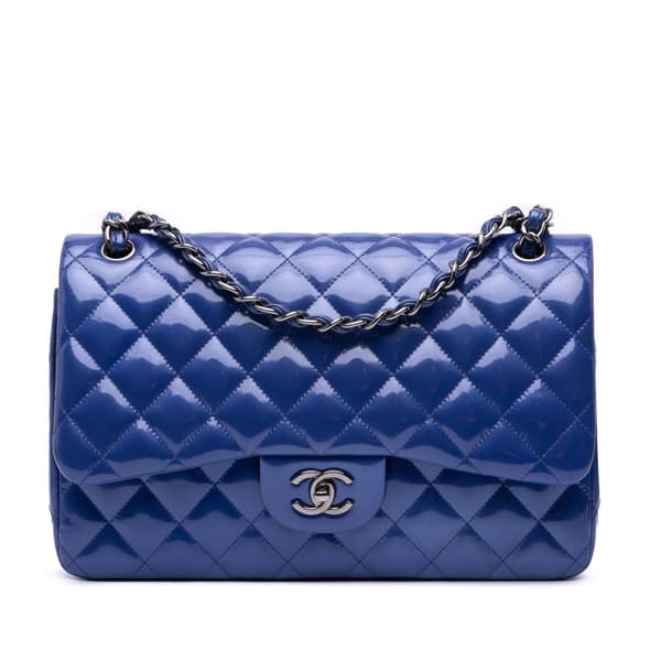 Pre-owned Chanel Jumbo Classic Patent Double Flap Blue