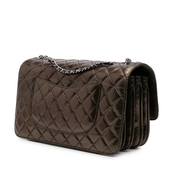 Pre-owned Chanel Medium Metallic Crackled Calfskin Clams Pocket Flap Brown