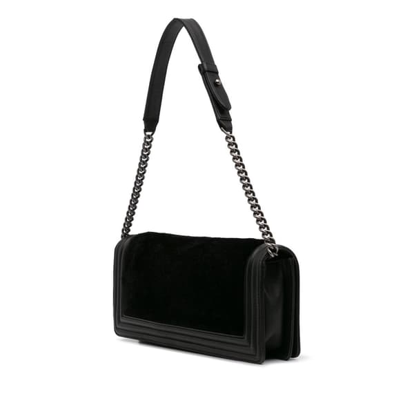 Pre-owned Chanel Shearling East West Boy Flap Black