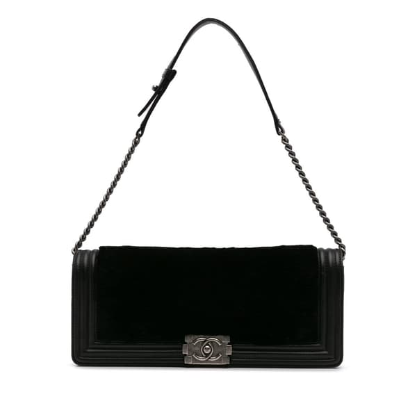 Pre-owned Chanel Shearling East West Boy Flap Black