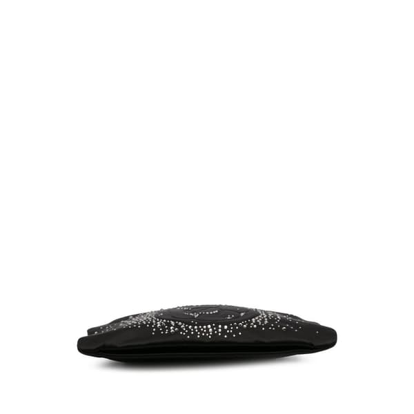 Pre-owned Chanel Satin Diamante Camellia Clutch with Chain Black
