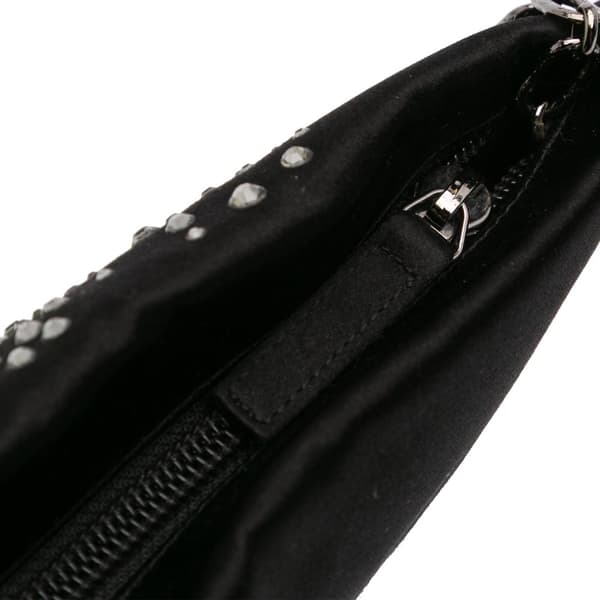 Pre-owned Chanel Satin Diamante Camellia Clutch with Chain Black