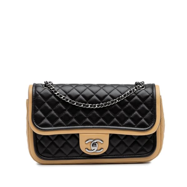 Pre-owned Chanel Medium Classic Bicolor Lambskin Twist Flap Black