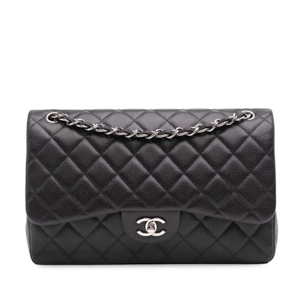 Pre-owned Chanel Jumbo Classic Caviar Double Flap Gray