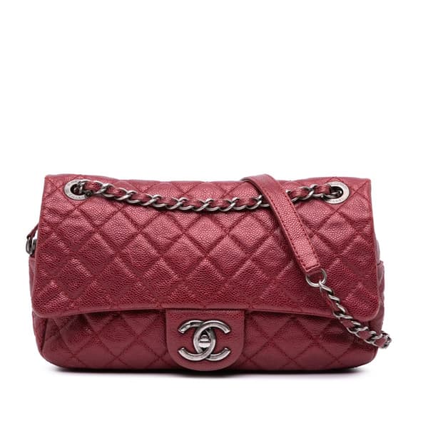Pre-owned Chanel Medium Quilted Caviar Easy Flap Red