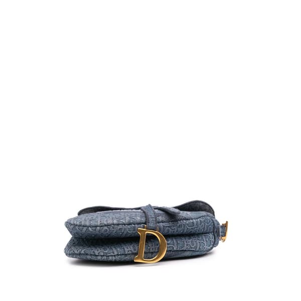 Pre-owned Dior Oblique Embroidered Denim Saddle Bag Blue