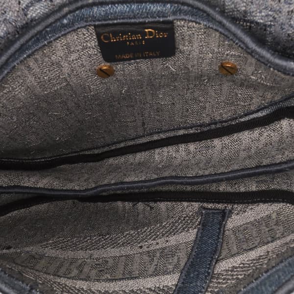 Pre-owned Dior Oblique Embroidered Denim Saddle Bag Blue